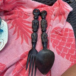 Tribal Wooden spoon and fork Vintage A16
